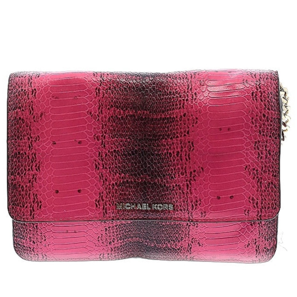 MICHAEL Michael Kors Large Gusset Snakeskin Crossbody Ultra Pink MSRP $228